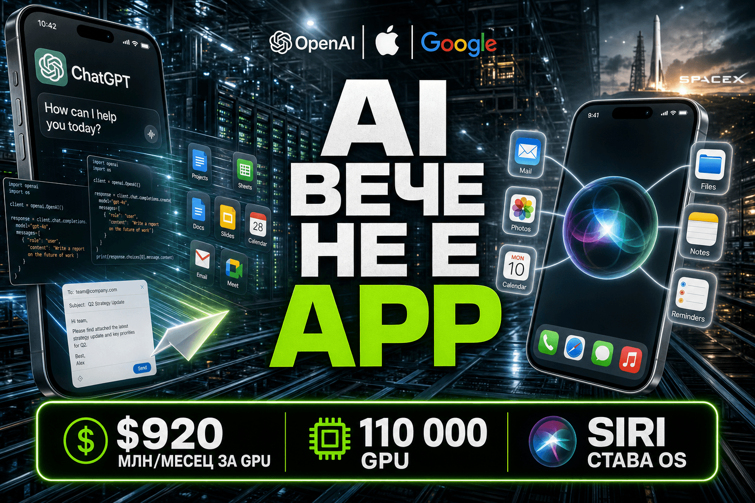 ChatGPT става суперап, Siri става OS, а Google дава $920 млн. на месец за GPU [2026]
